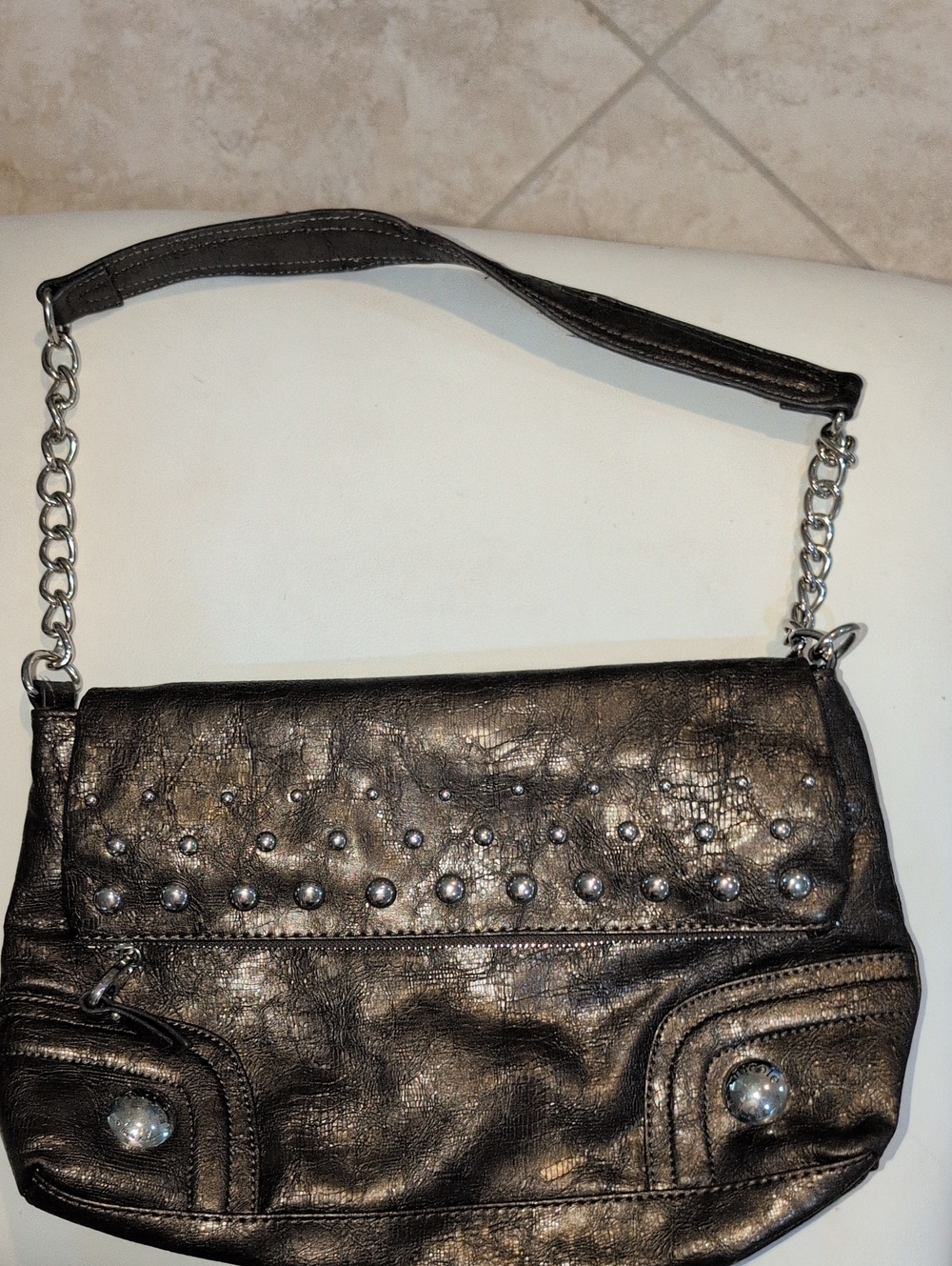 Studded Black Vegan Leather Shoulder Bag By Nicole